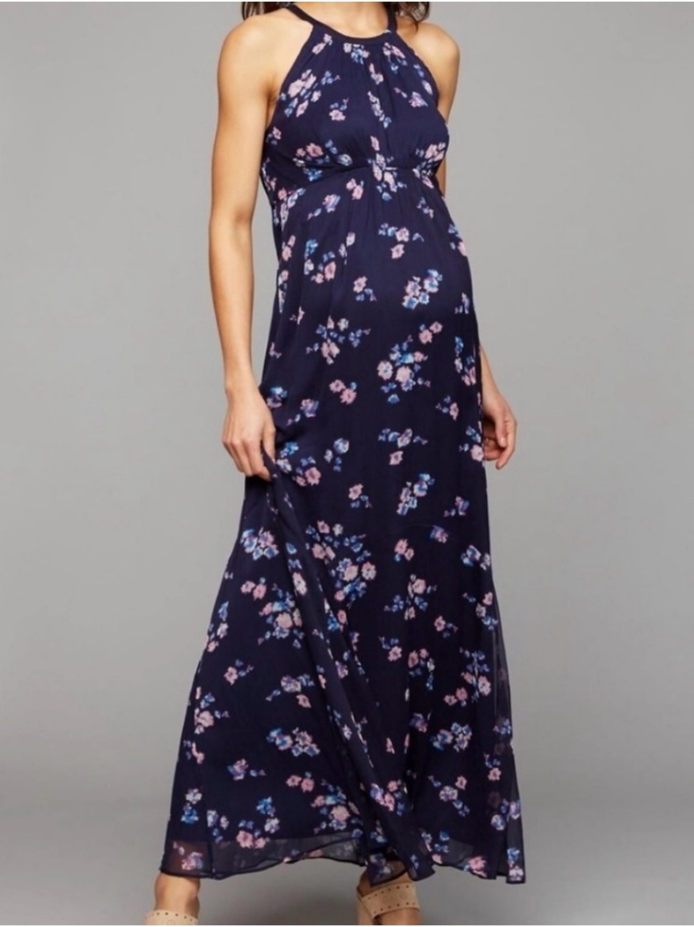 A Pea in the Pod Navy Floral Halter Maternity Maxi Dress